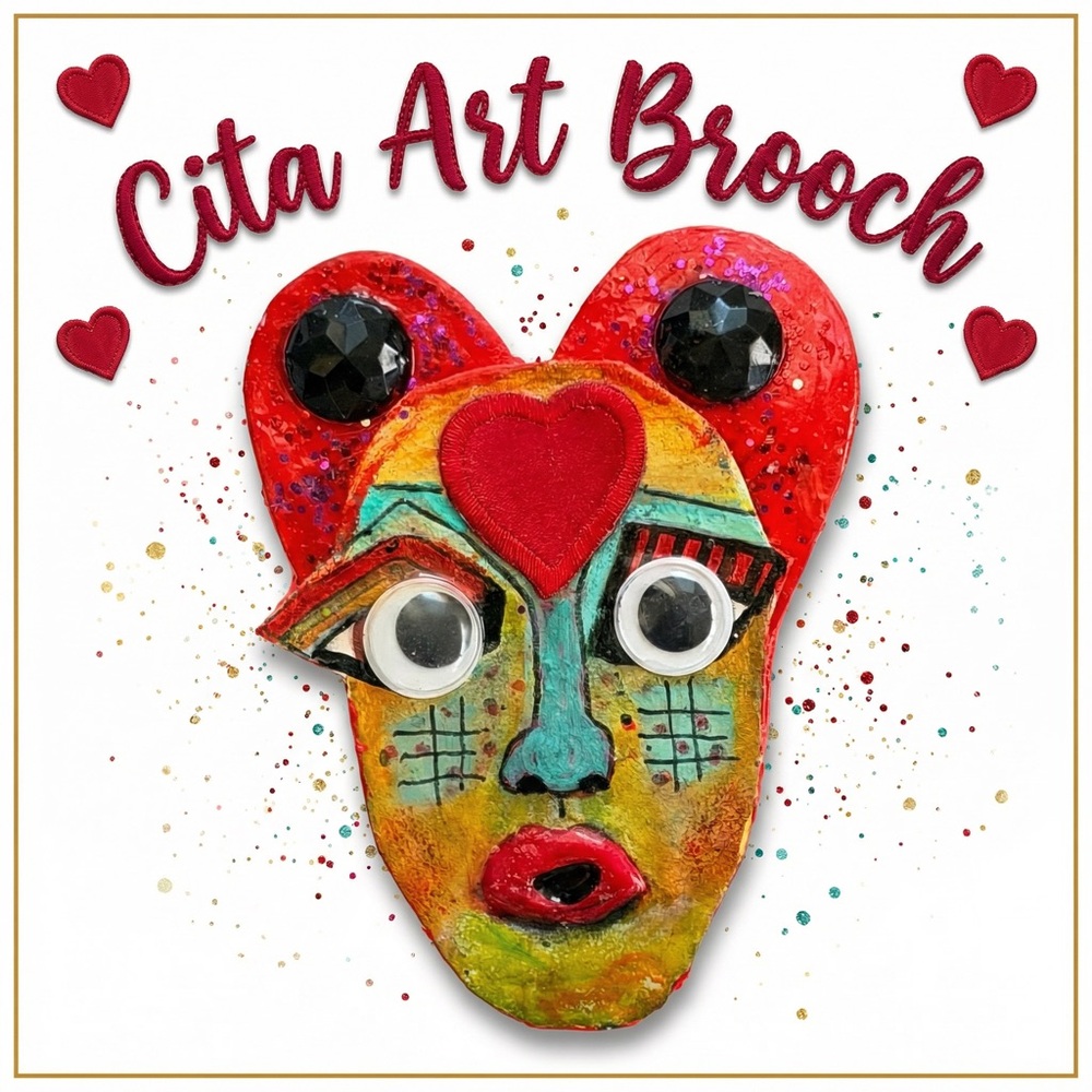 Dialogue Vibrant Heart Face Brooch “Poppy”